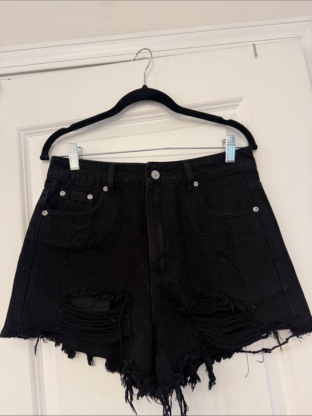 GREY LAB Black Distressed Denim Jean Shorts